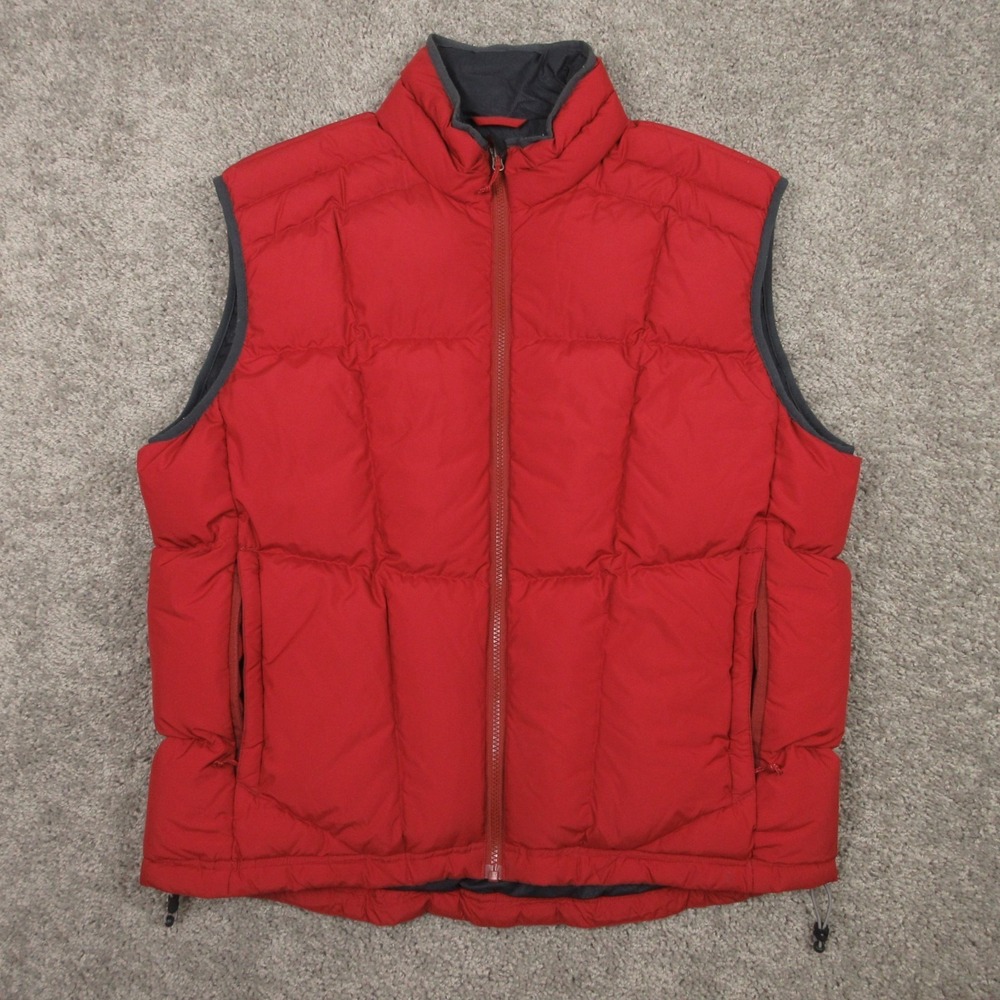 REI Vest Mens Large Red Puffer Jacket Goose Down Filled Full Zip Outdoor Coat